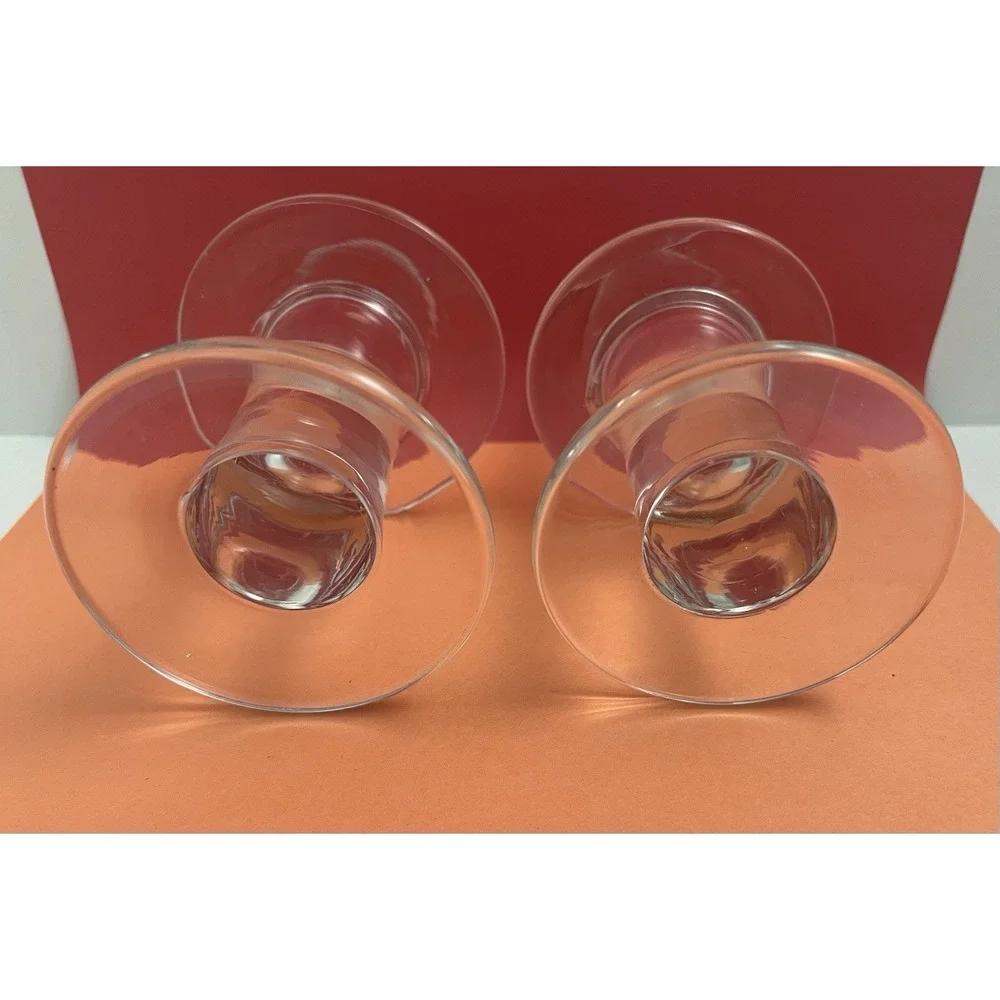 Vintage Krosno Glass Candle Holders Poland 2 Candle Stick Clear Tall Deco